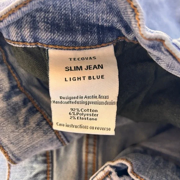 Tecovas Slim Jean Light Blue Acid Wash Stretch Denim Mens 38x30 Distressed - Picture 8 of 8